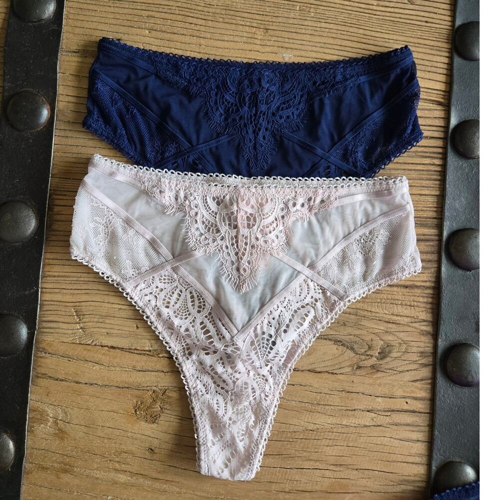 Victoria's Secret Blue and Pink Lace Thong Dream Angels Bundle sz xS New